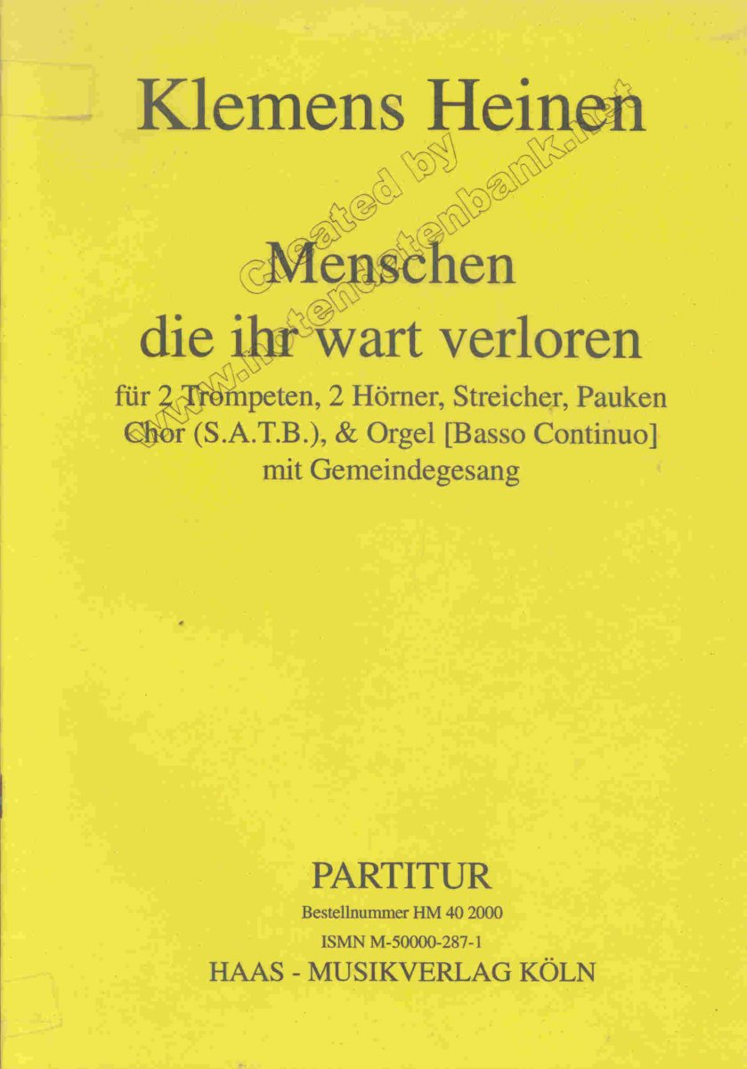 Weihnachtslied: 'Menschen die ihr wart verloren' (Partitur) - cliquer ici
