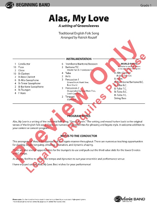 Alas, My Love (A Setting of Greensleeves) - cliquer ici