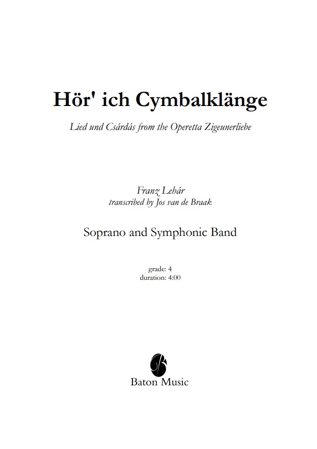 Hr' ich Cymbalklnge (from 'Zigeunerliebe') - cliquer ici