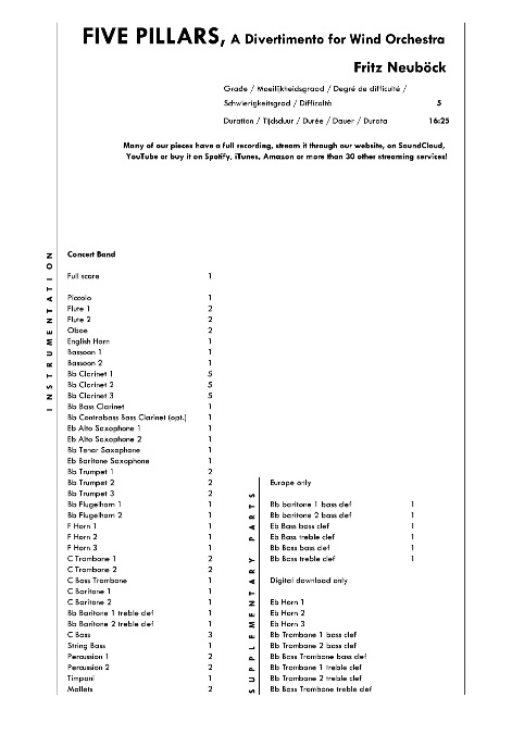5 Pillars (A Divertimento for Wind Orchestra) (Five) - cliquer ici