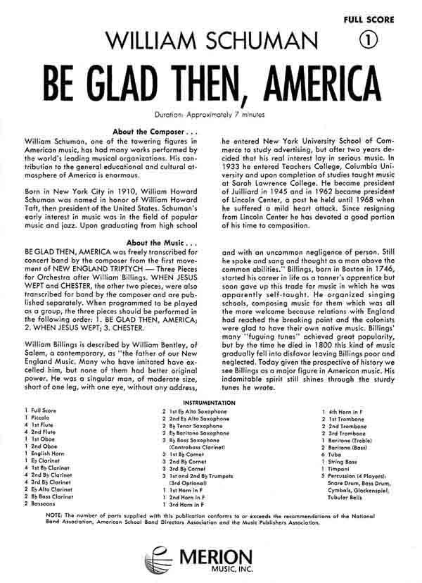 Be Glad Then, America (from: 1. Movement Of New England Triptych.) - cliquer ici